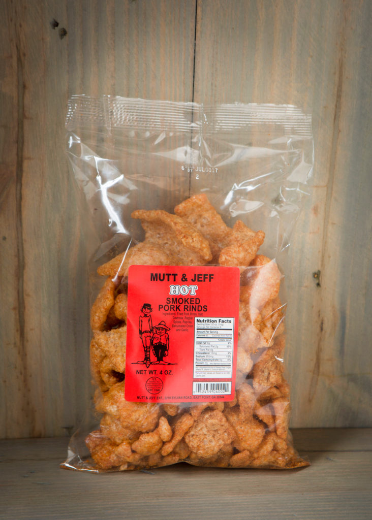 Hot Smoked Pork Rinds Mutt and Jeff Porkskins